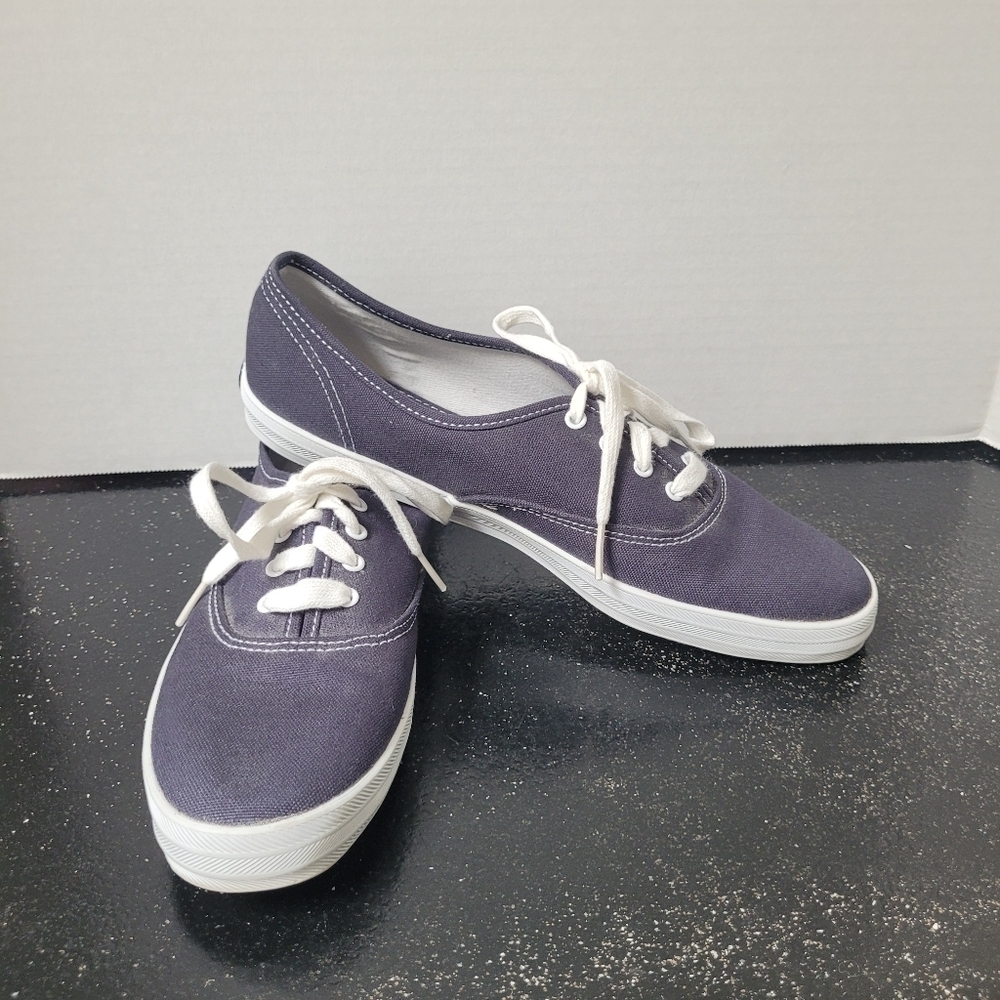 Keds Navy Canvas Sneakers with White Soles and Laces